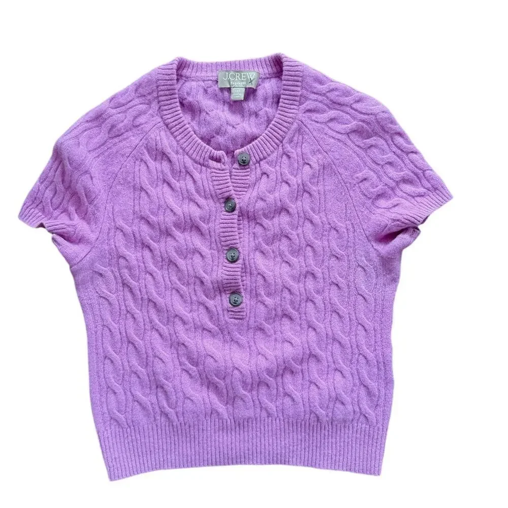 J.Crew Lilac Purple Cableknit Cashmere Short Sleeve Sweater Polo